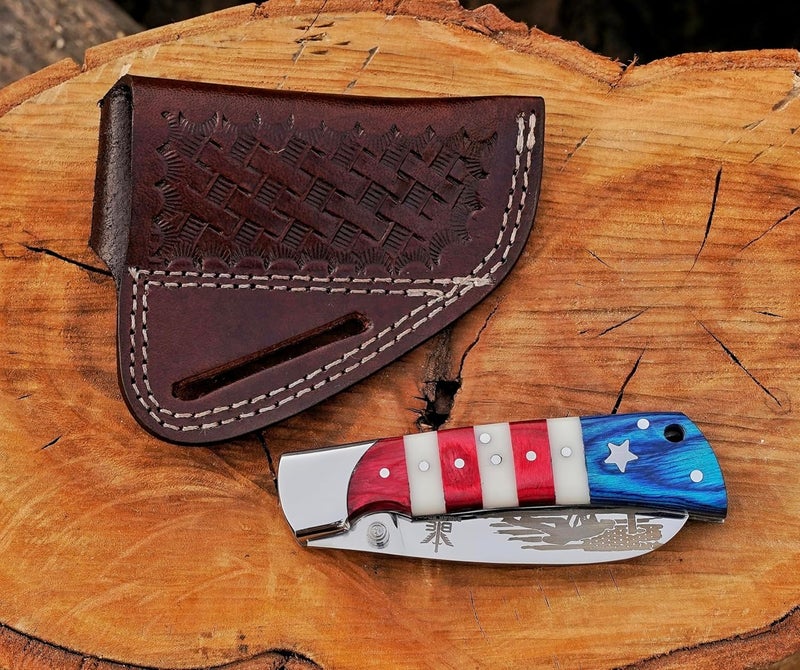 BE BREAK EDGE Hawkbill Knife,Folding Pocket Knife with Curved Blade, Lineman Tools, Stainless Steel construction. (White,Red and Blue) - Image 3